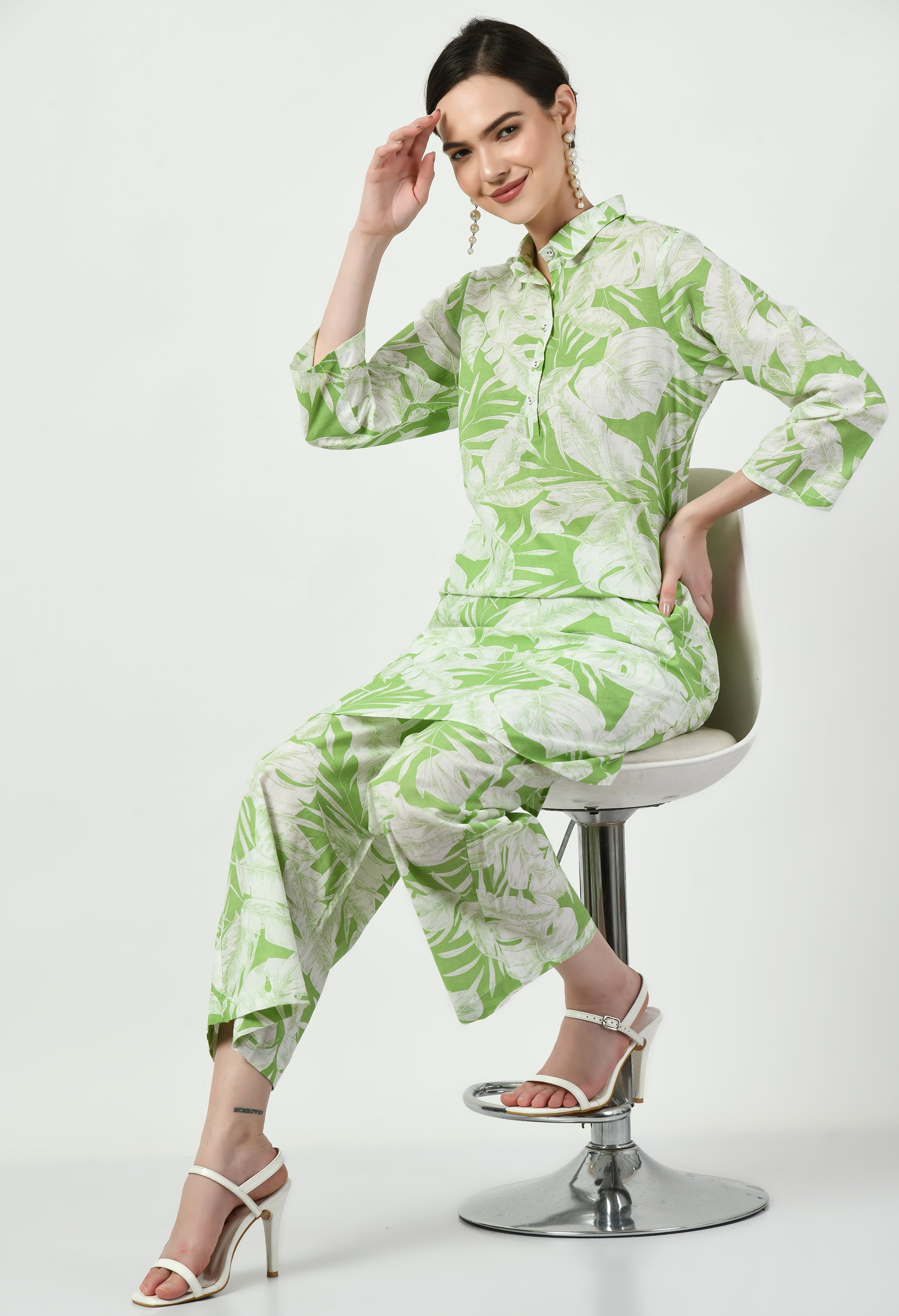 Leaf Print Cotton Kurta Set | Leaf Print Kurta Set
